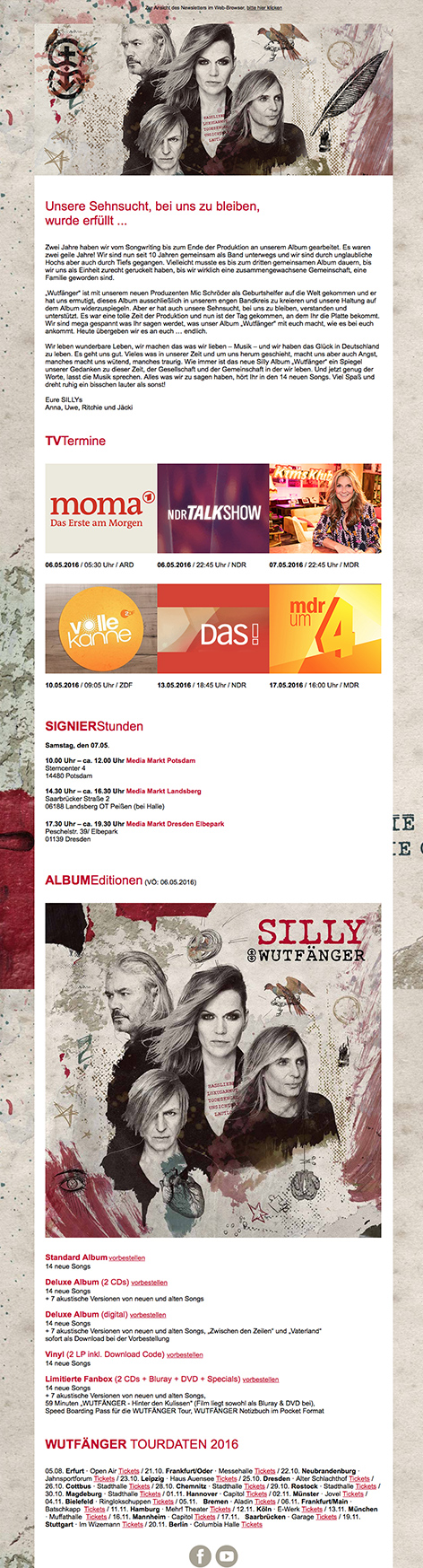Newsletter SILLY / TV-Termine und Album-Editionen