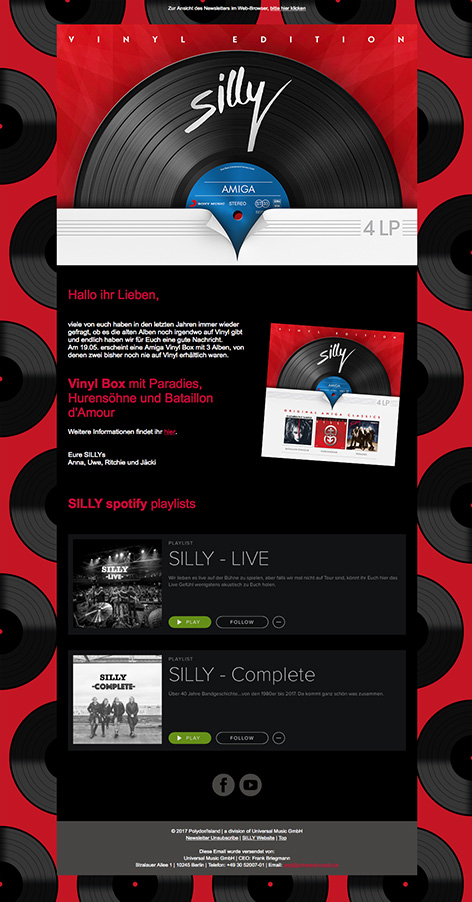 Newsletter SILLY / VINYL-EDITION und spotify playlists