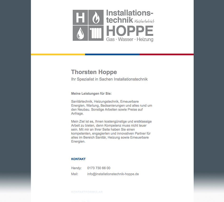 Webseite Installationstechnik Hoppe